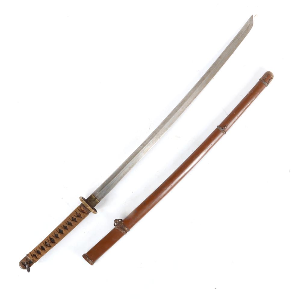 Appraisal: JAPANESE WWII OFFICER'S KATANA SWORD BROWN CORD WRAPPED WHITE SHARKSKIN