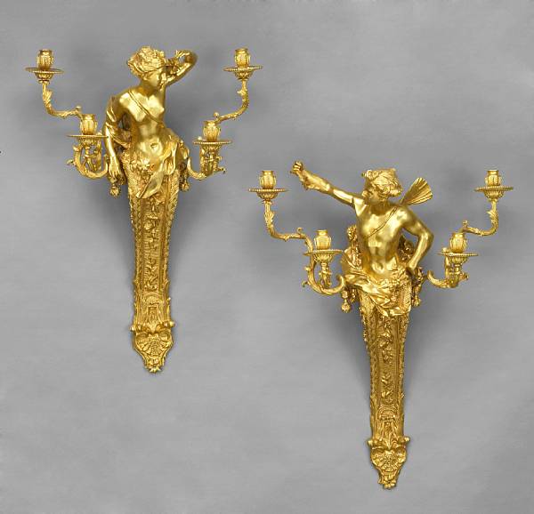 Appraisal: A pair of Louis XVI style gilt bronze figural bras