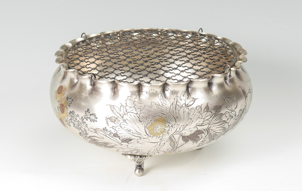 Appraisal: JAPANESE MEIJI HATTORI KINTARO SILVER FLOWER BOWL Fluted rim body