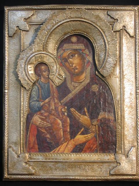 Appraisal: RUSSIAN ICON OF THE VIRGIN AND CHILD One with silvered