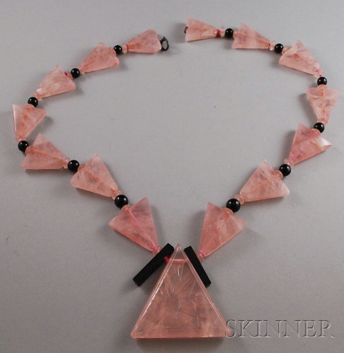 Appraisal: Art Deco Rose Quartz and Onyx Necklace with sterling silver