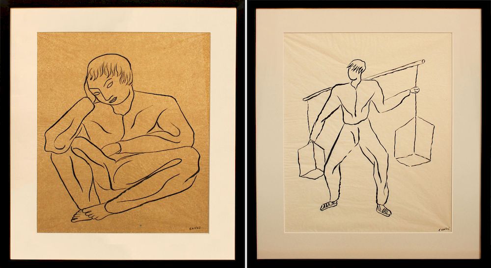 Appraisal: Two Ink Drawings Man Sitting and Laboring Man Two Ink