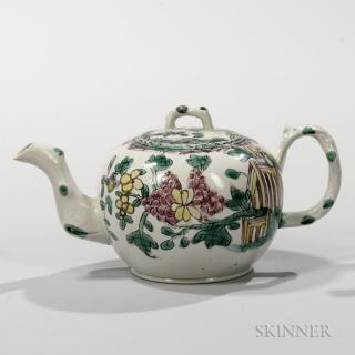 Appraisal: Staffordshire Enameled Salt-glazed Stoneware Teapot and Cover England c globular