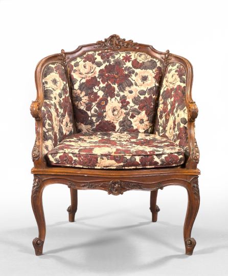 Appraisal: Louis XV-Style Carved Fruitwood Bergere third quarter th century the