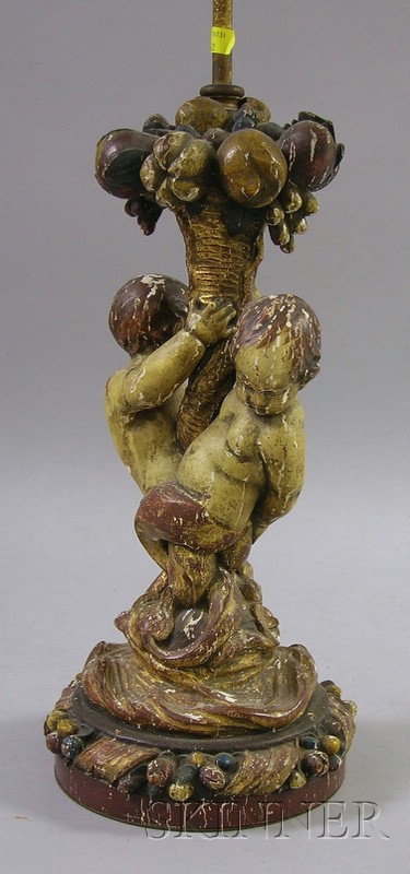 Appraisal: Continental Polychrome Painted Gesso and Carved Wooden Water Nymphs and