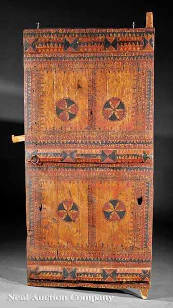 Appraisal: A Saudi Arabian Painted Wood Courtyard Door six vertical panels