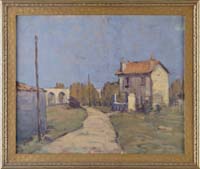 Appraisal: GEORGE HENRY LEONARD American - FRENCH VILLAGE SCENE Oil on