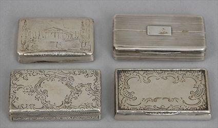 Appraisal: THREE AUSTRIAN SILVER SNUFF BOXES AND A GEORGE IV SILVER