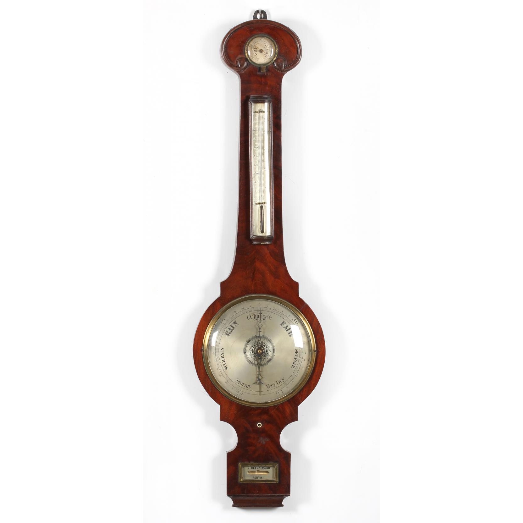 Appraisal: George III Banjo Form Barometer J Della Torre mahogany veneer