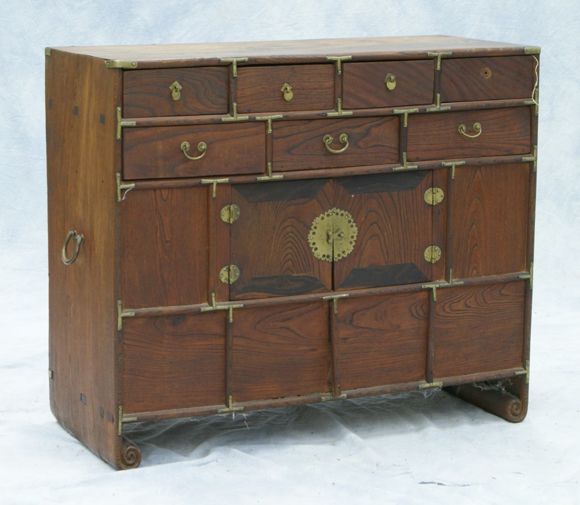 Appraisal: Korean tonsu with drawers and doors brass mounts w h