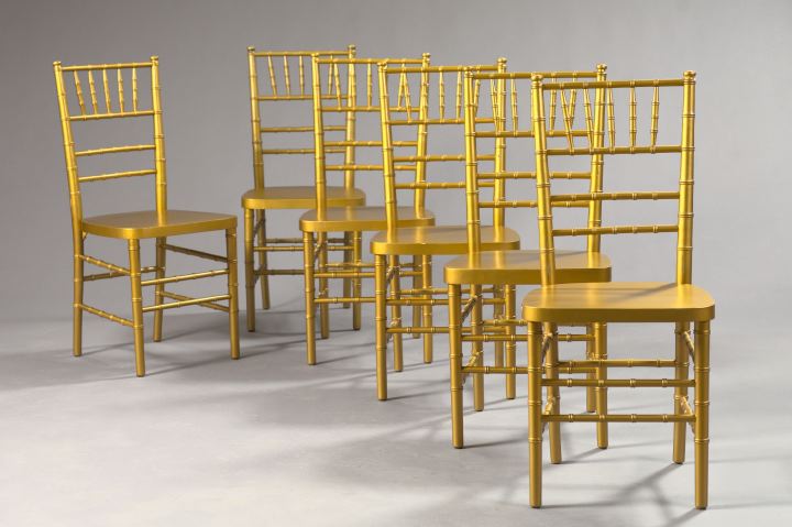 Appraisal: Suite of Twelve Gold-Painted Faux-Bamboo Ballroom Chairs each with bamboo-turned