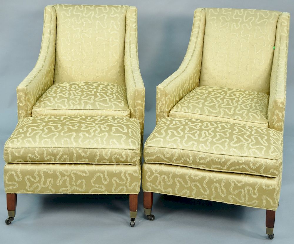 Appraisal: Pair of Duralee Fine furniture chairs and ottomans ht in