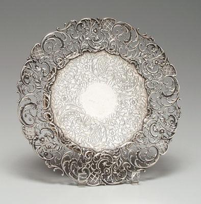 Appraisal: Sterling tray openwork scroll and floral border ring foot marks