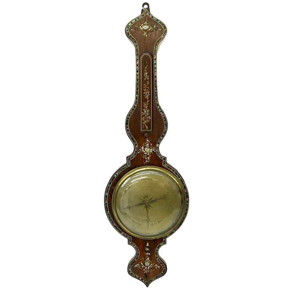 Appraisal: Antique English Mother of Pearl Inlaid Barometer Antique English Floral