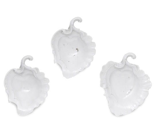 Appraisal: Three Doccia dishes circa Of moulded rococo leaf shape a