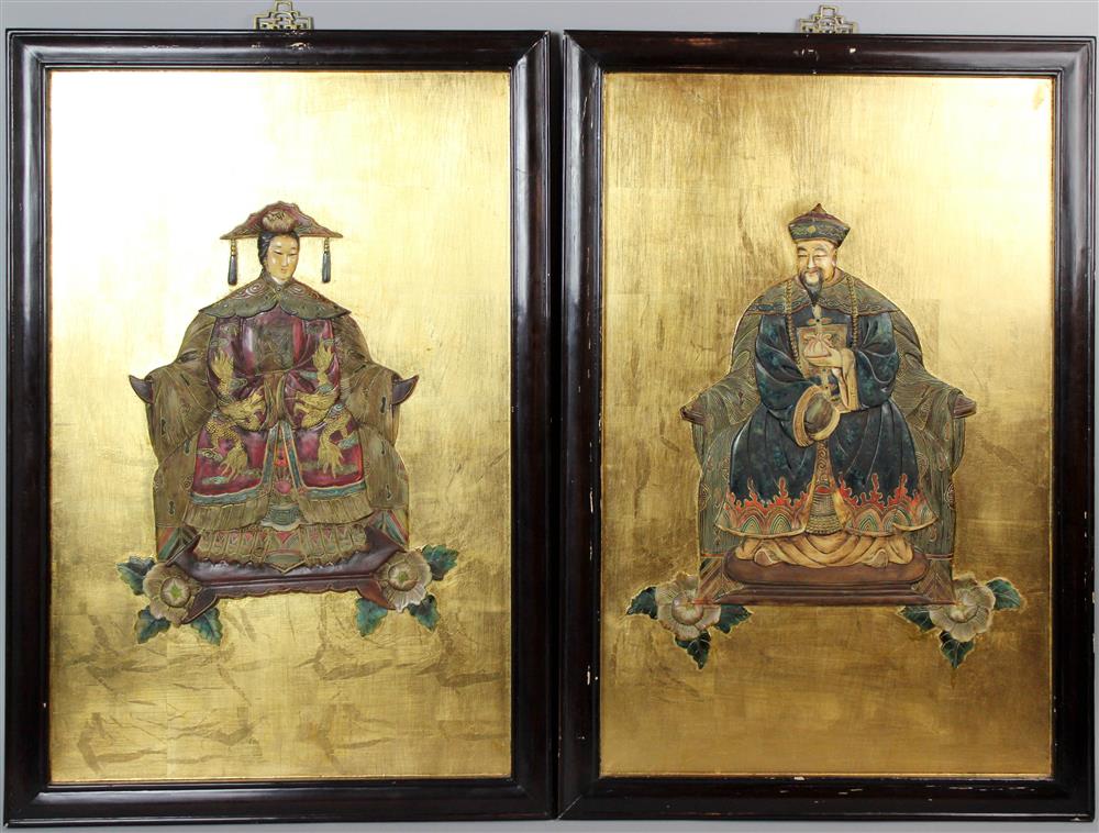 Appraisal: TWO INDONESIAN LACQUER PANELS IN THE STYLE OF CHINESE ANCESTOR