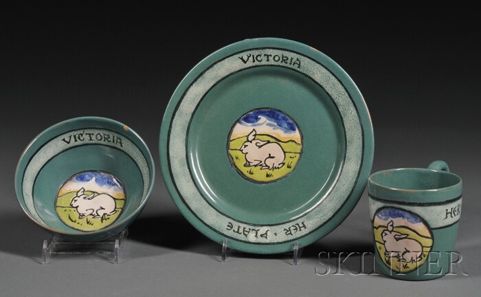 Appraisal: Paul Revere Pottery Three-piece Breakfast Set Glazed and decorated earthenware