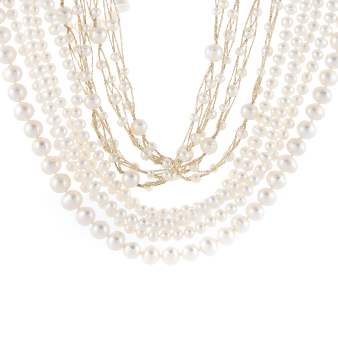 Appraisal: A Trio of Long Freshwater Pearl Necklaces Soft white hued