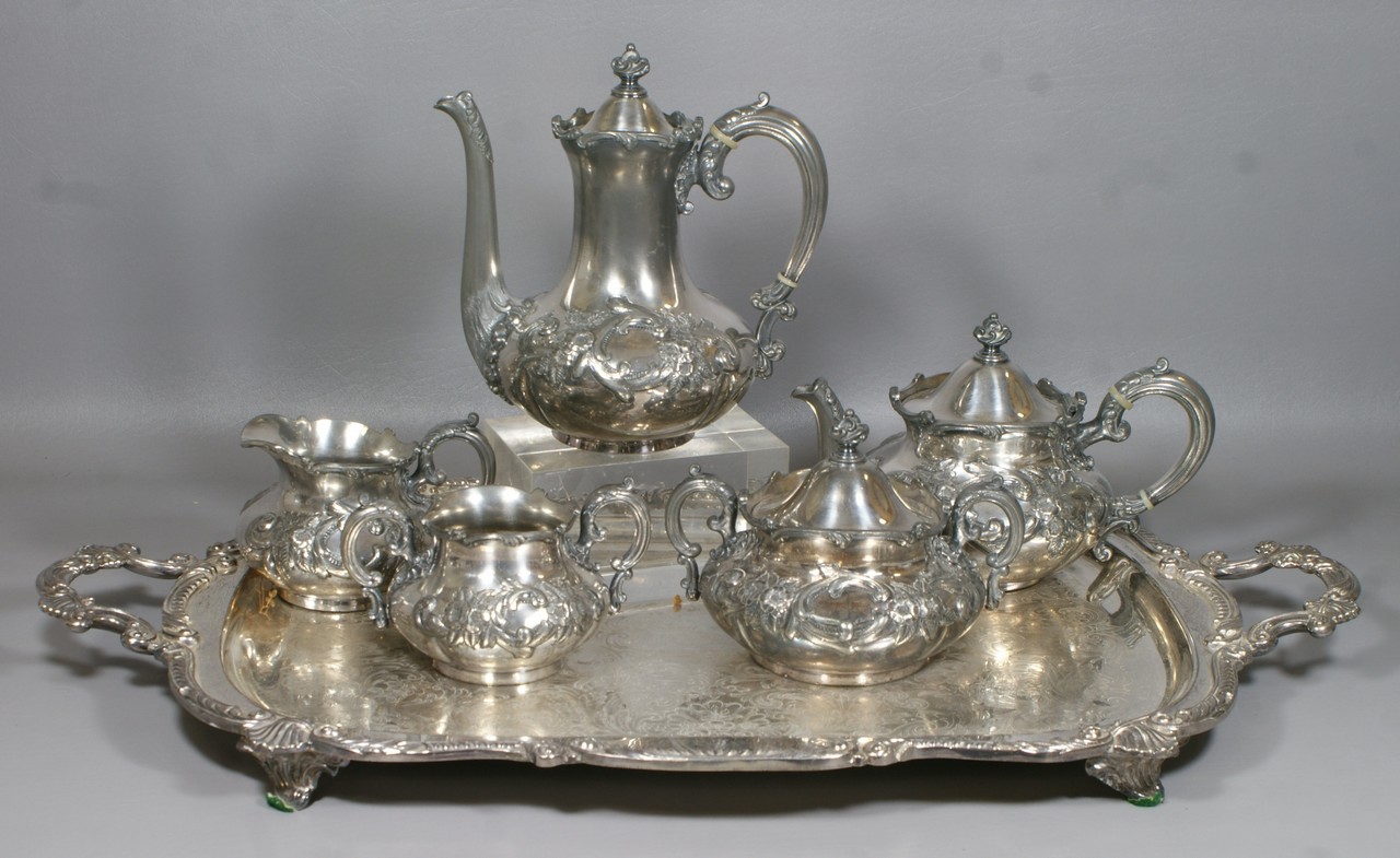 Appraisal: pc Wilcox plated silver teaset with an English plated tray