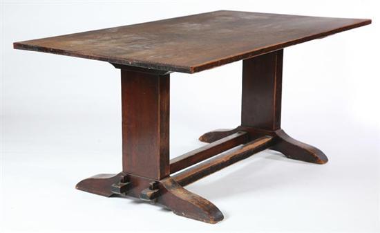 Appraisal: ARTS AND CRAFTS TRESTLE TABLE American early th century walnut