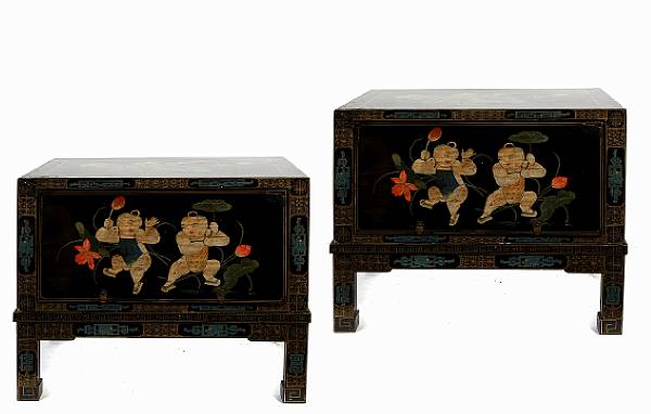 Appraisal: A pair of Chinese lacquered end tables height in width