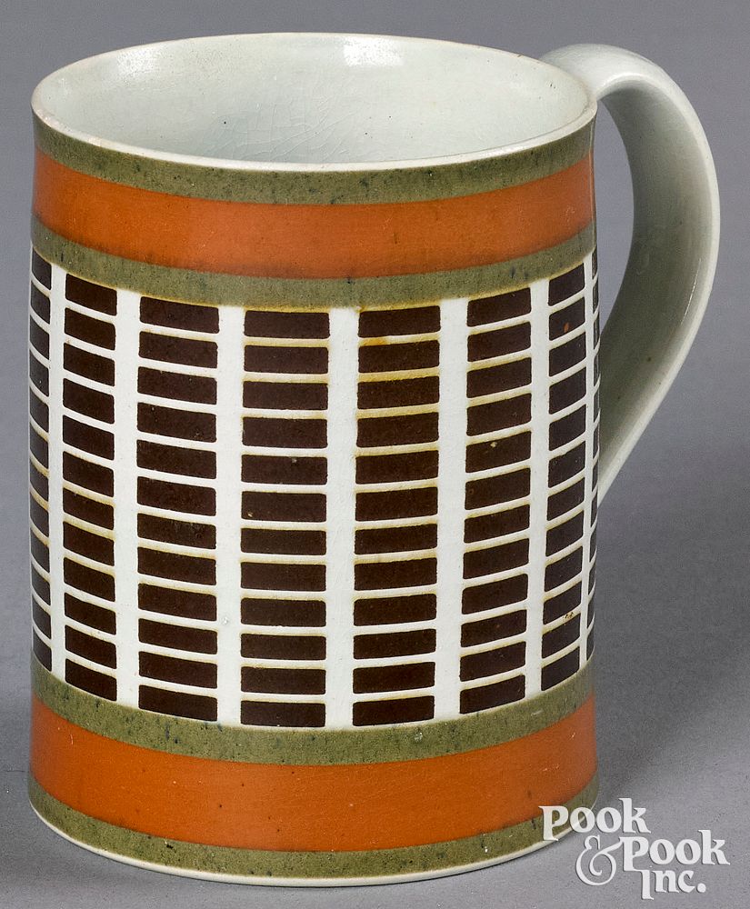 Appraisal: Mocha mug with brown rectangular bands Mocha mug with brown