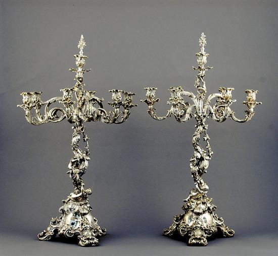 Appraisal: Extraordinary pair Victorian silverplate candelabra Elkington Co circa adorned with