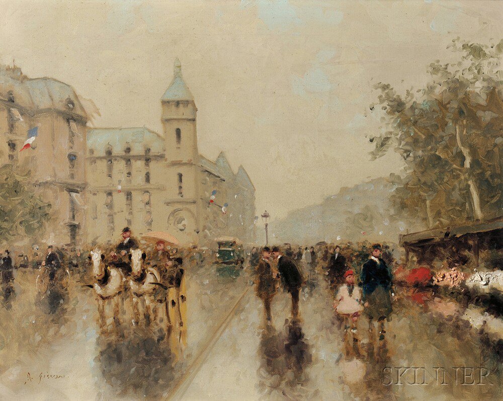 Appraisal: Andr Gisson American - The Bustle of Paris Signed A