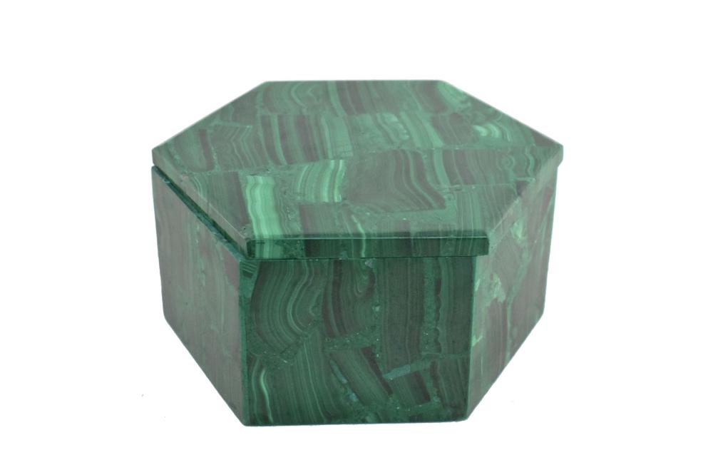 Appraisal: MALACHITE HEXAGONAL COVERED BOX height in width in