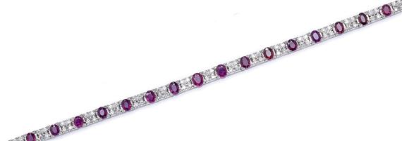 Appraisal: A RUBY AND DIAMOND BRACELET circa White gold Decorative classic