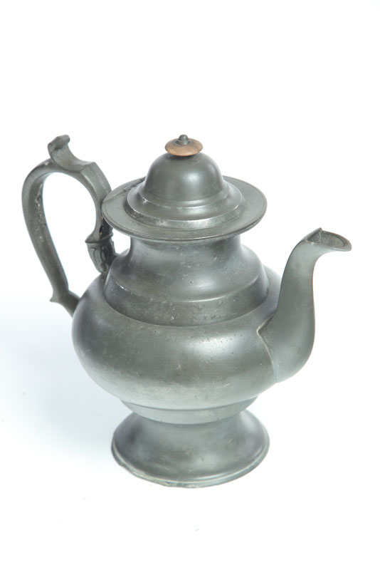 Appraisal: PEWTER COFFEE POT Marked for Josiah Danforth Middletown Connecticut ca