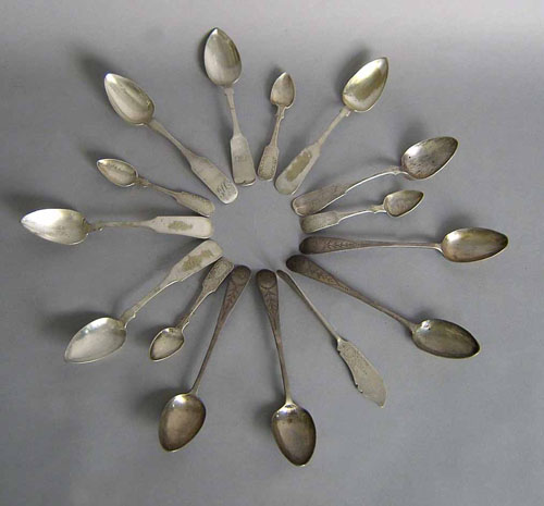 Appraisal: Coin silver flatware to include bright cut spoons by R