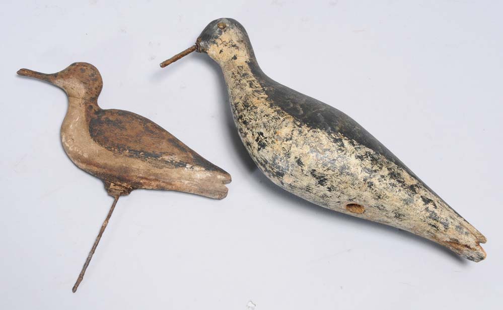 Appraisal: Pair of Carved and Painted Shorebird Decoys and long late