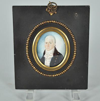 Appraisal: A Miniature Portrait of a man with a Striped Vest