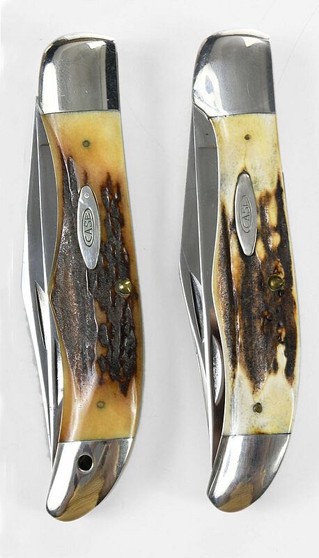 Appraisal: Two Case Folding Hunter Knives stag handle two blades marked