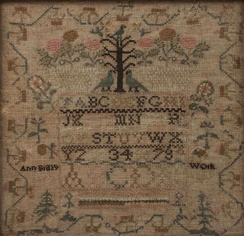 Appraisal: th c Schoolgirl Sampler Framed th c schoolgirl sampler having