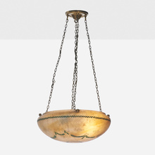 Appraisal: Pairpoint HANGING FIXTURE USA c obverse- and reverse-painted ice-chipped glass