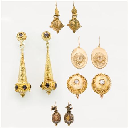 Appraisal: Group of Five Pairs of Antique and Reproduction Gold and