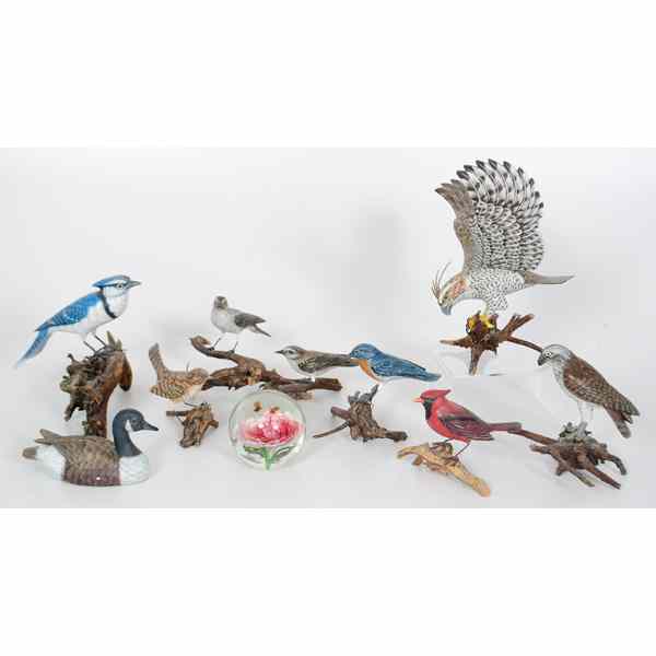 Appraisal: Chinese Hand-Carved Birds Plus Chinese A group of eight wood