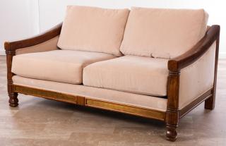 Appraisal: Velour Upholstered Loveseat Mid-Century modern loveseat covered with beige velour