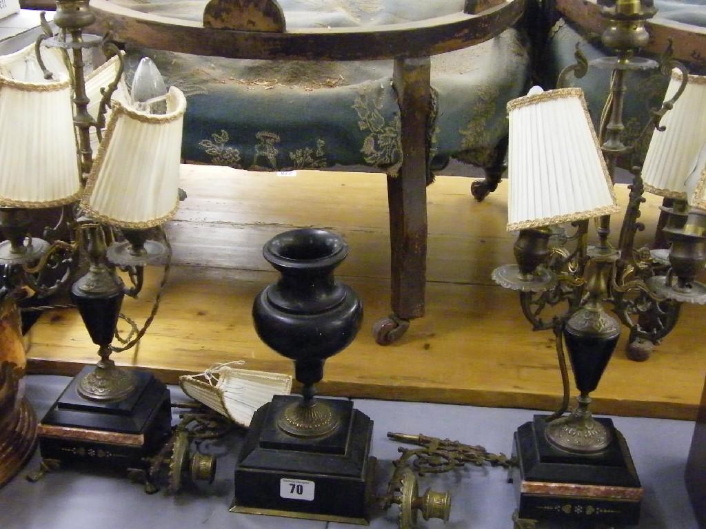 Appraisal: Pair of slate and marble four branch table lights in