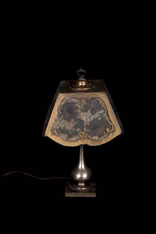 Appraisal: Pairpoint Reverse Painted Linenfold Lamp Signed Pairpoint Reverse Painted Linenfold