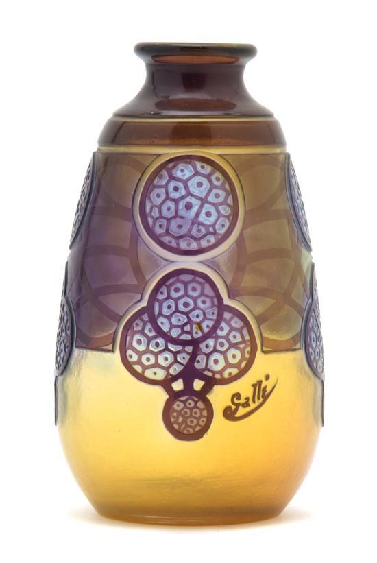 Appraisal: Galle Cameo Glass Vase of bottle form decorated with stylized