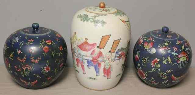 Appraisal: Asian Porcelain Covered Jars From a Mamaroneck NY location Dimensions