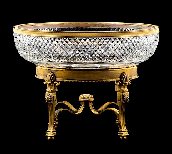 Appraisal: A French Gilt Bronze Mounted Cut Glass Bowl Diameter inches