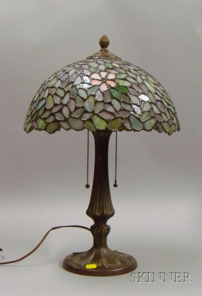 Appraisal: Modern Painted Cast Metal Table Lamp with Leaded Glass Shade