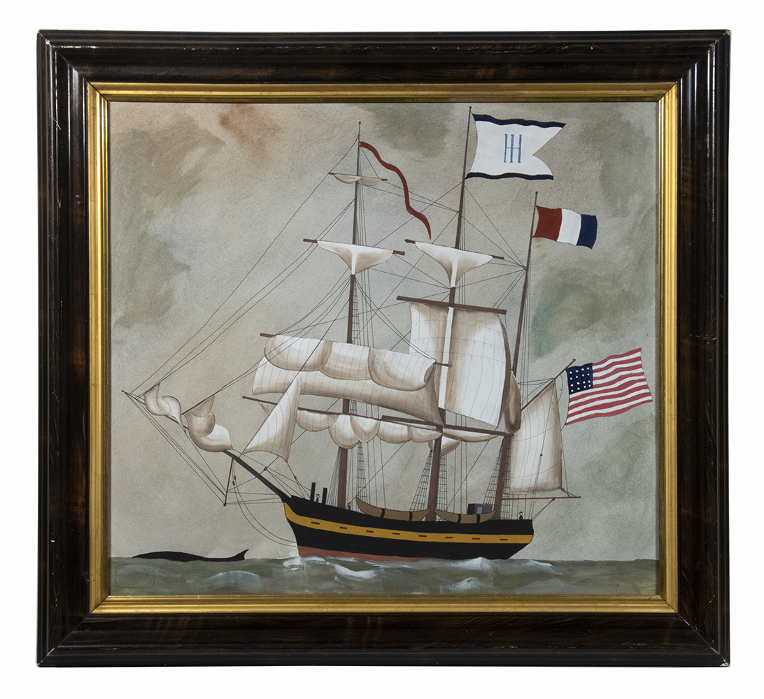 Appraisal: GOUACHE OF SAILING SHIP Naive Portrait of a Whaler flying