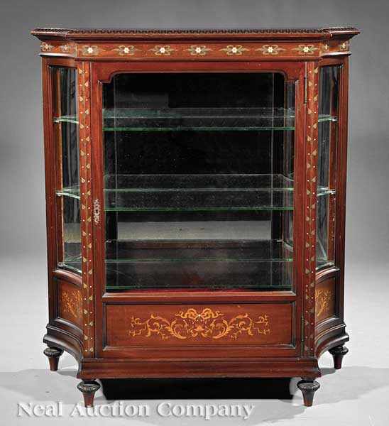 Appraisal: A Rare American Carved and Inlaid Mahogany Vitrine late th