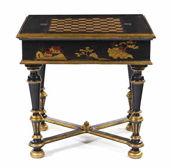 Appraisal: A Painted and Parcel Gilt Games Table the rectangular top