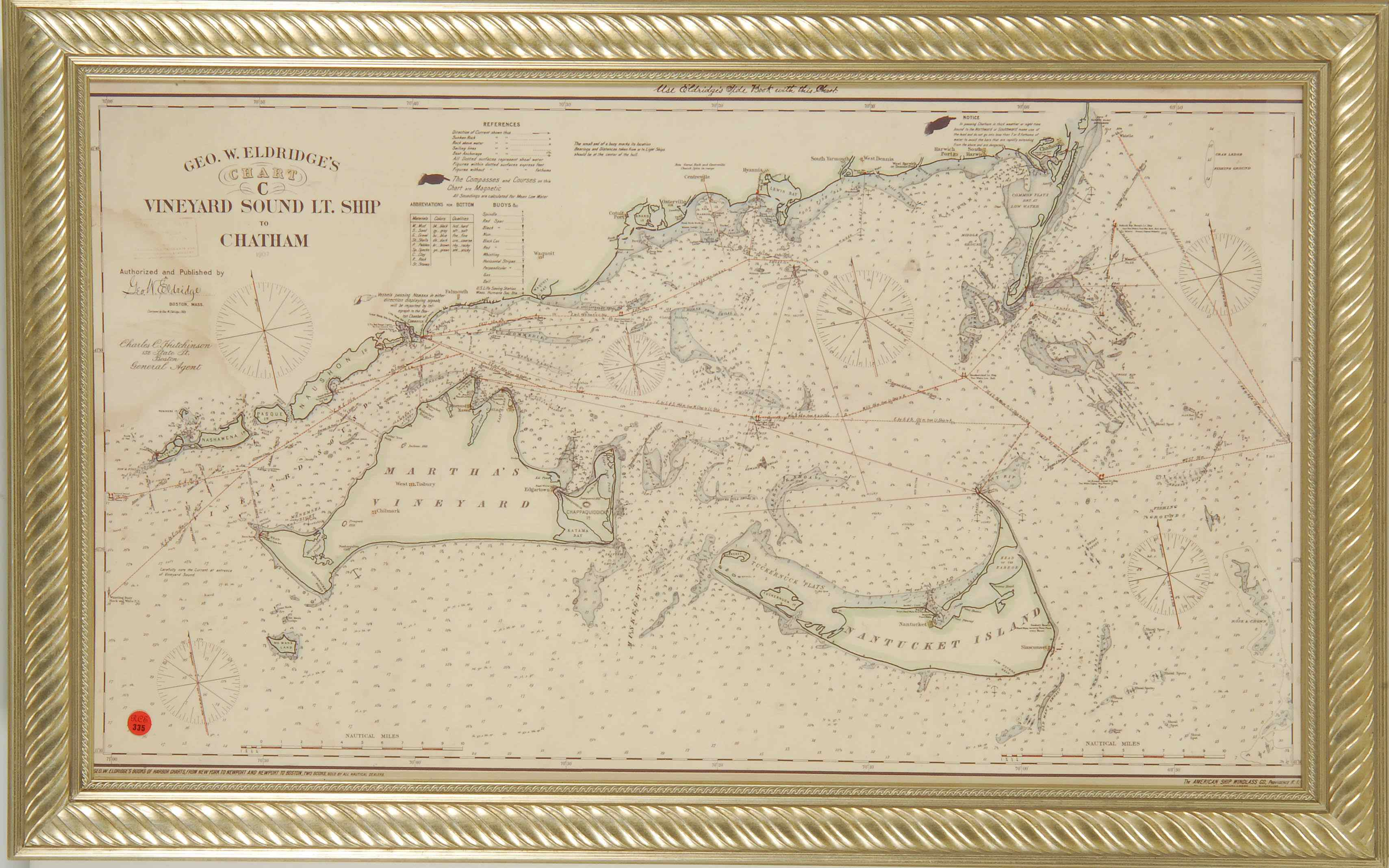 Appraisal: FRAMED REPRODUCTION NAUTICAL CHART OF VINEYARD SOUNDEarly th CenturyThe coast